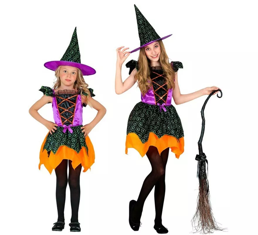Translation missing: pt-PT.Disfraz de Bruja naranja y lila para niña