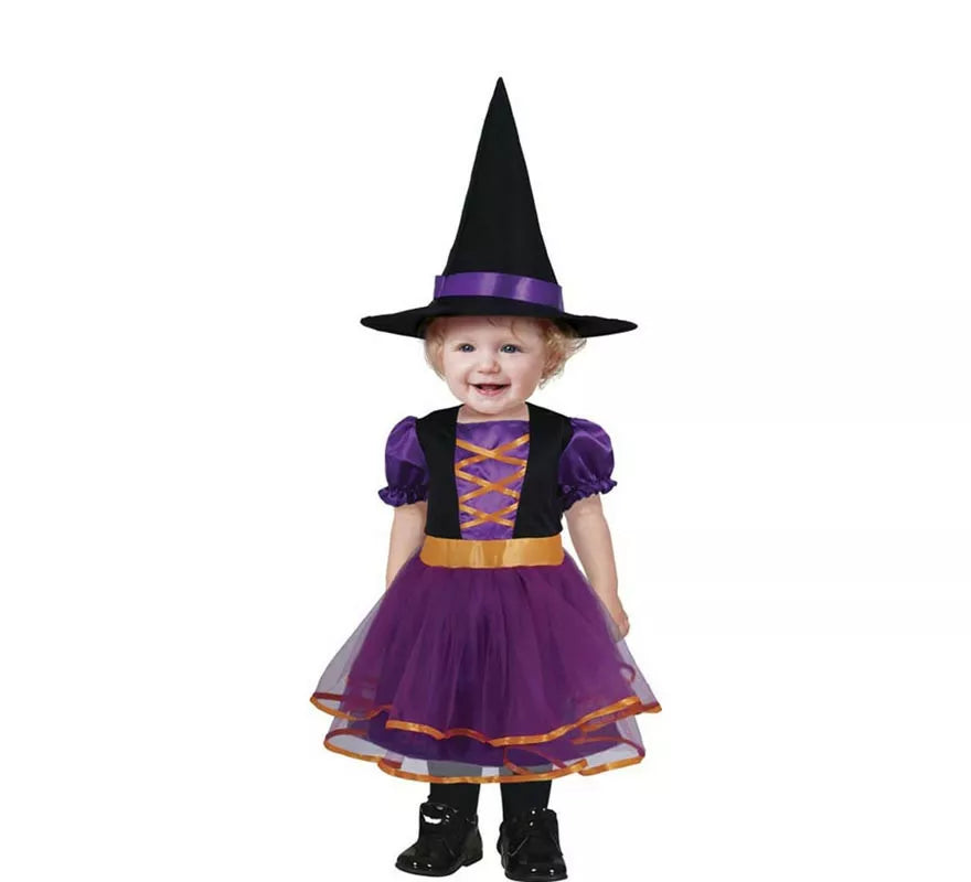 Translation missing: pt-PT.Disfraz de Bruja púrpura y naranja para niña y bebé