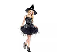 Fato de bruxa teia de aranha para menina