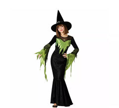 Fato elegante de bruxa verde para mulher