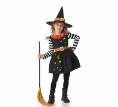 Fato de Bruxinha com Estrelas preto com menina