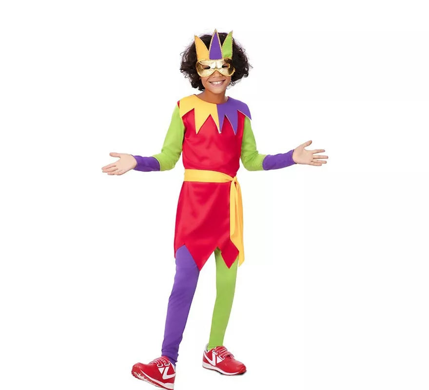 Translation missing: pt-PT.Disfraz de Bufón multicolor con antifaz para niño