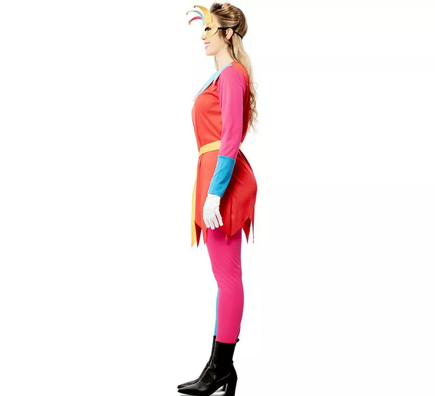 Translation missing: pt-PT.Disfraz de Bufona multicolor con antifaz para mujer