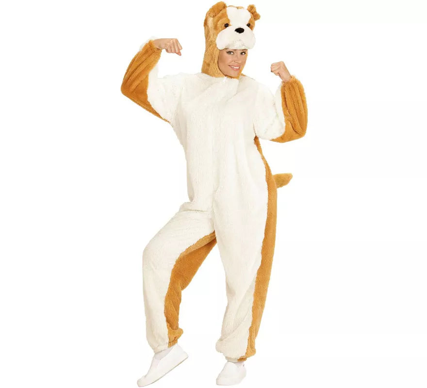 Translation missing: pt-PT.Disfraz de Bulldog Blanco en Peluche Suave para adulto