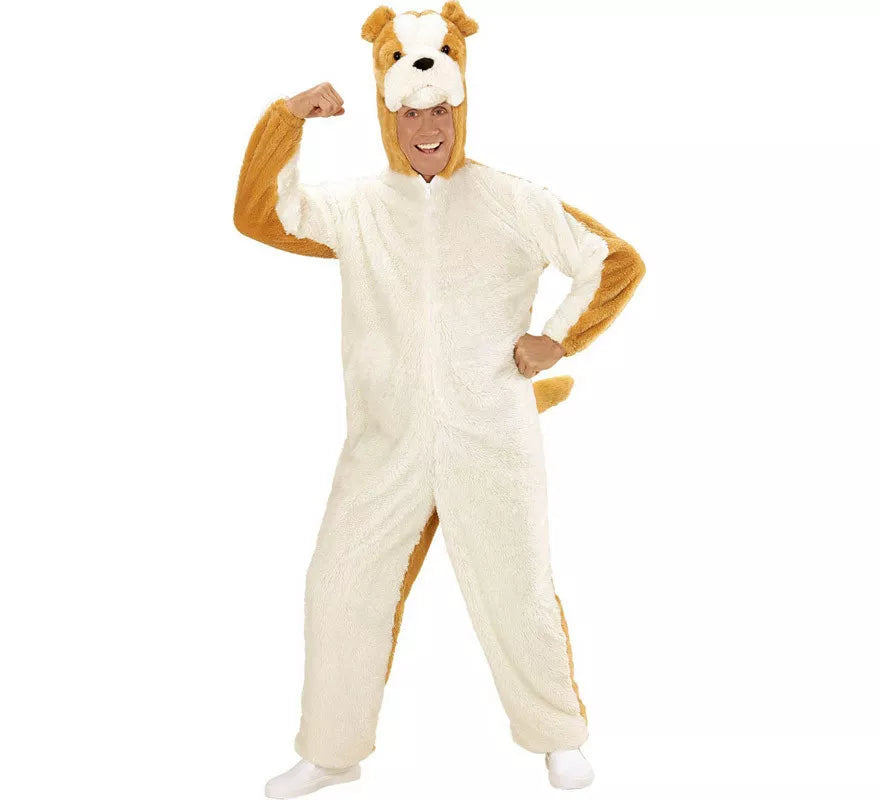 Translation missing: pt-PT.Disfraz de Bulldog Blanco en Peluche Suave para adulto