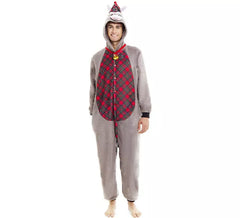 Fato de burro de Natal tartan com capuz para adulto