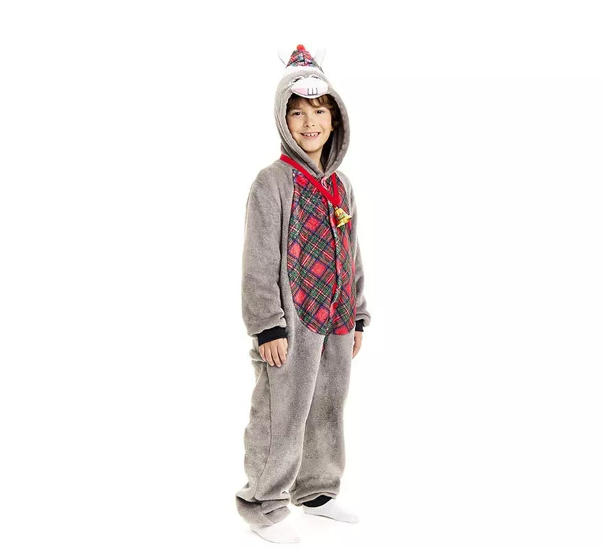 Translation missing: pt-PT.Disfraz de Burro Navideño Tartán con capucha para niños