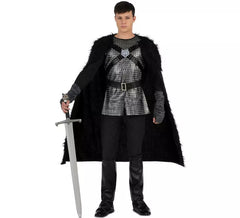 Fato de cavaleiro medieval preto com capa para homem