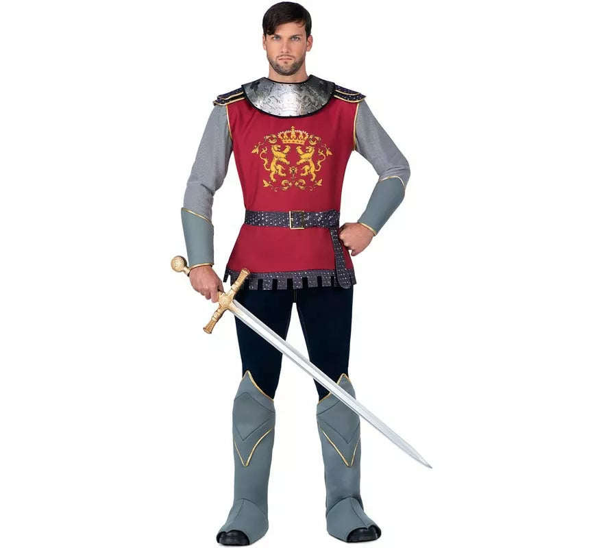 Translation missing: pt-PT.Disfraz de Caballero Medieval rojo y gris para hombre