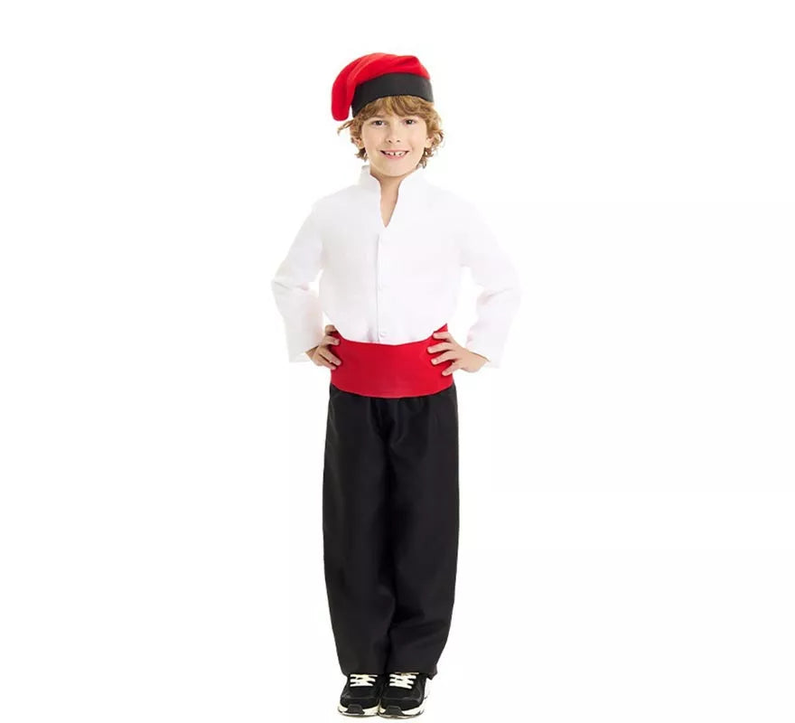 Translation missing: pt-PT.Disfraz de Caganer blanco y negro con fajín para niño