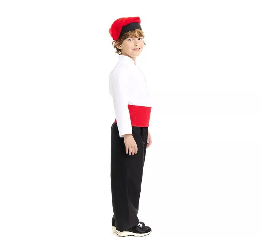 Translation missing: pt-PT.Disfraz de Caganer blanco y negro con fajín para niño