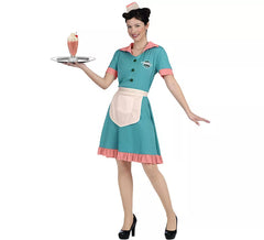 Fato de empregada de mesa azul anos 50 para mulher