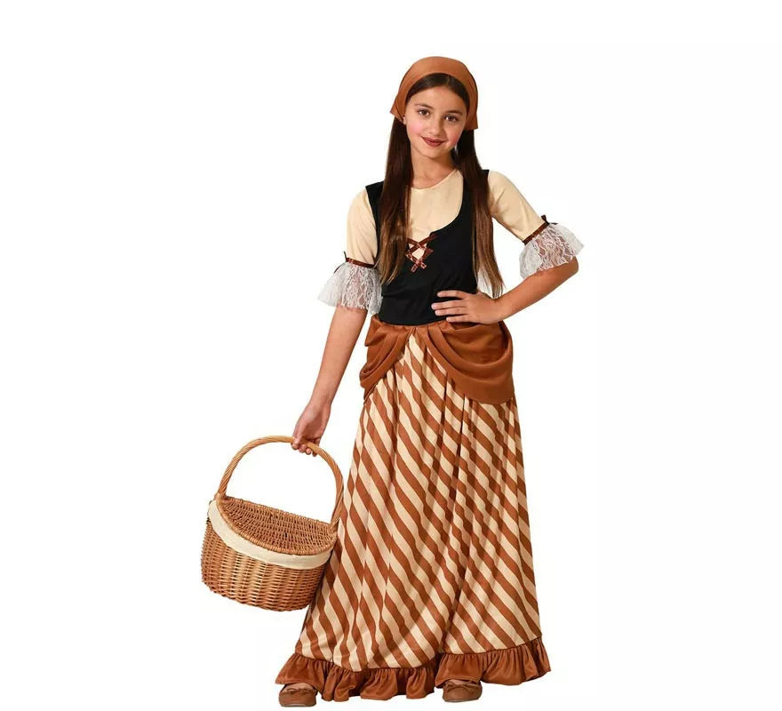 Translation missing: pt-PT.Disfraz de Campesina Medieval Marrón para niña