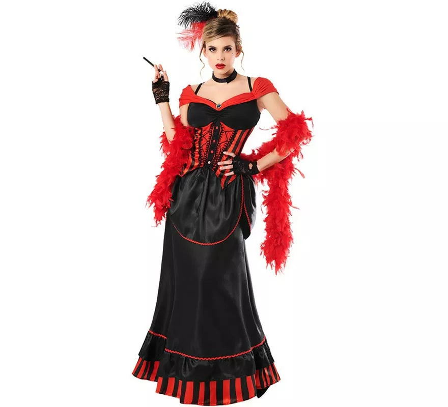 Translation missing: pt-PT.Disfraz de Can Can Glamurosa rojo y negro para mujer