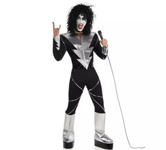 Fato de cantor de rock masculino com maquiagem