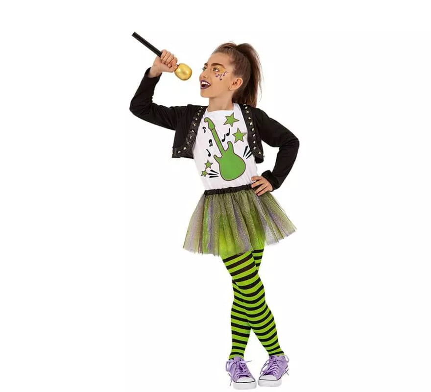 Translation missing: pt-PT.Disfraz de Cantante Pop Verde para niña