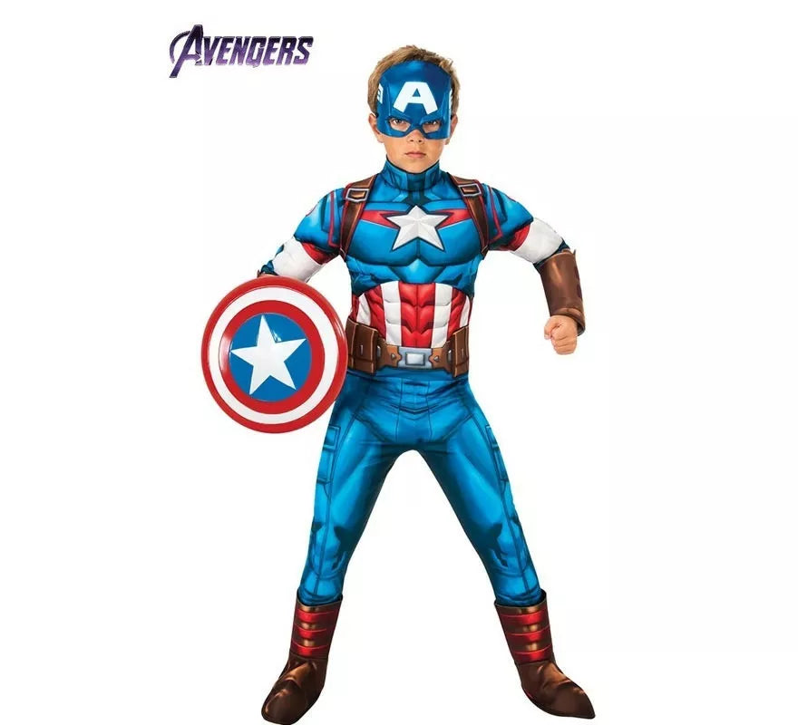Translation missing: pt-PT.Disfraz de Capitán América musculoso deluxe para niño
