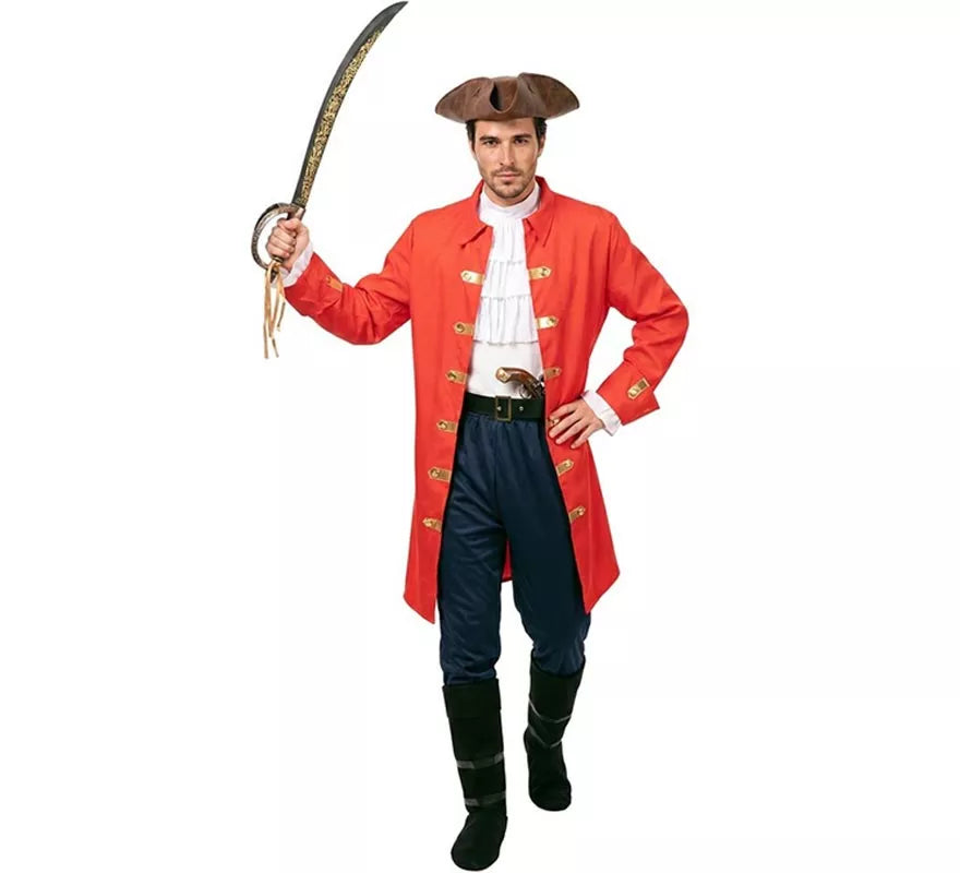 Translation missing: pt-PT.Disfraz de Capitán Pirata rojo con cinturón para hombre