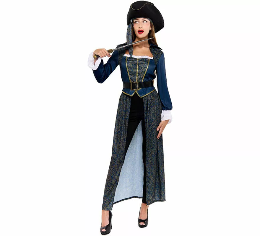 Translation missing: pt-PT.Disfraz de Capitana Pirata azul para mujer