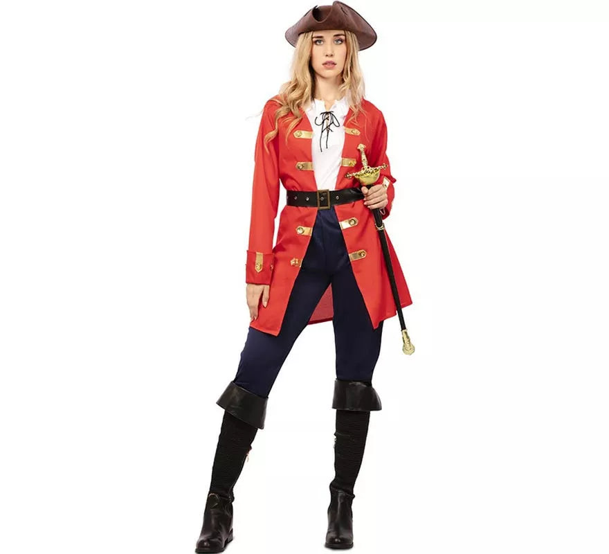 Translation missing: pt-PT.Disfraz de Capitana Pirata roja con cinturón para mujer