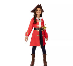 Fato de Capitão Pirata Vermelho com cinto para menina