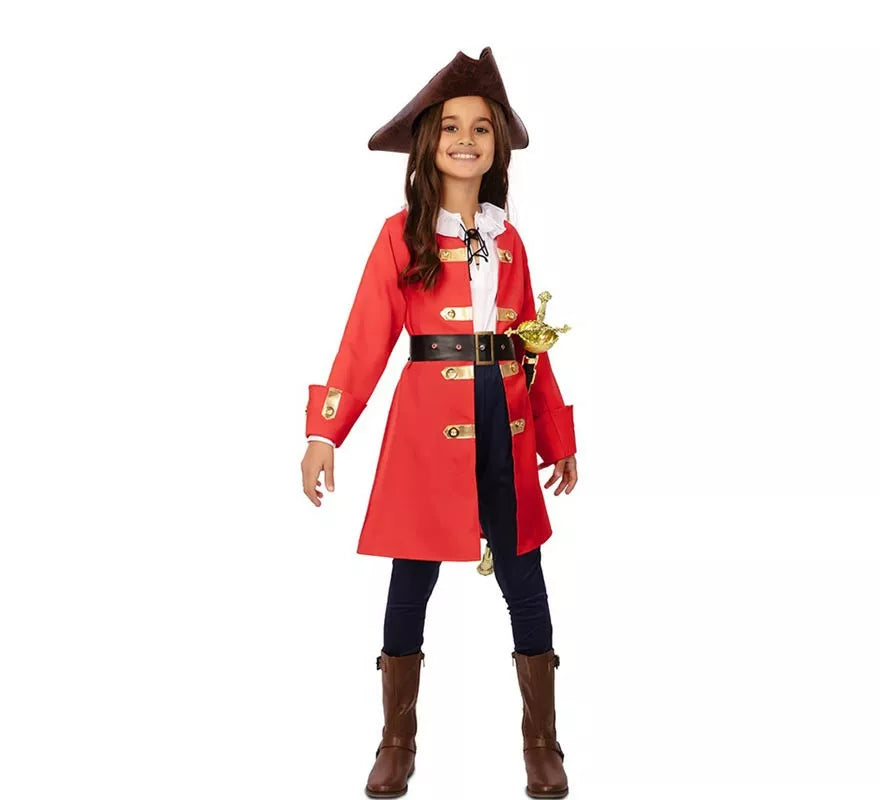 Translation missing: pt-PT.Disfraz de Capitana Pirata roja con cinturón para niña
