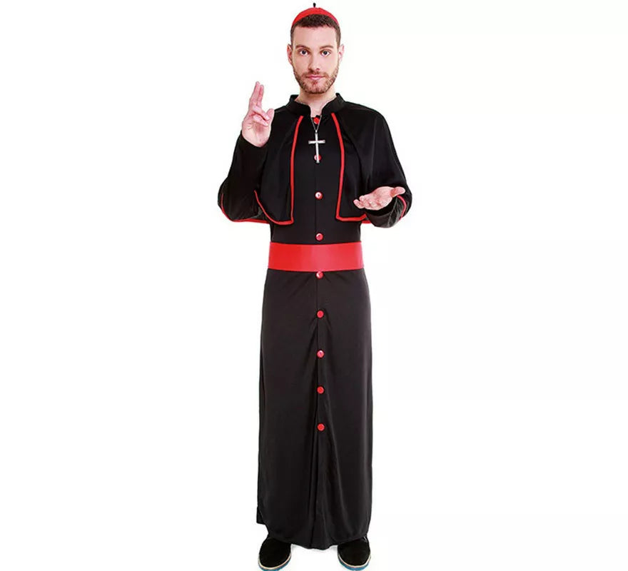 Translation missing: pt-PT.Disfraz de Cardenal de Sotana negra y roja para hombre