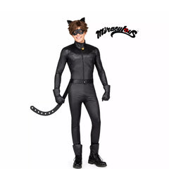 Fato de Miraculous Ladybug Cat Noir com peruca para homem