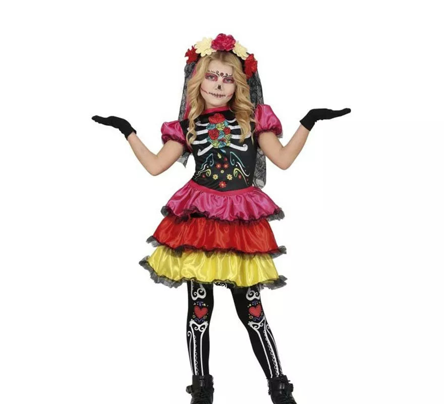 Translation missing: pt-PT.Disfraz de Catrina Colores para niña