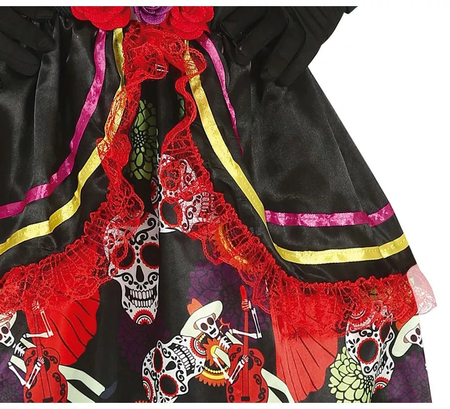 Translation missing: pt-PT.Disfraz de Catrina con falda larga estampada para niña