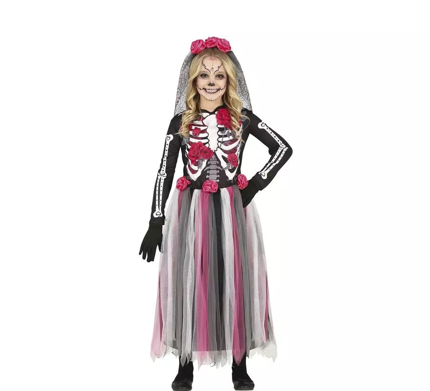 Translation missing: pt-PT.Disfraz de Catrina con Falda Rosas en Tul para niña