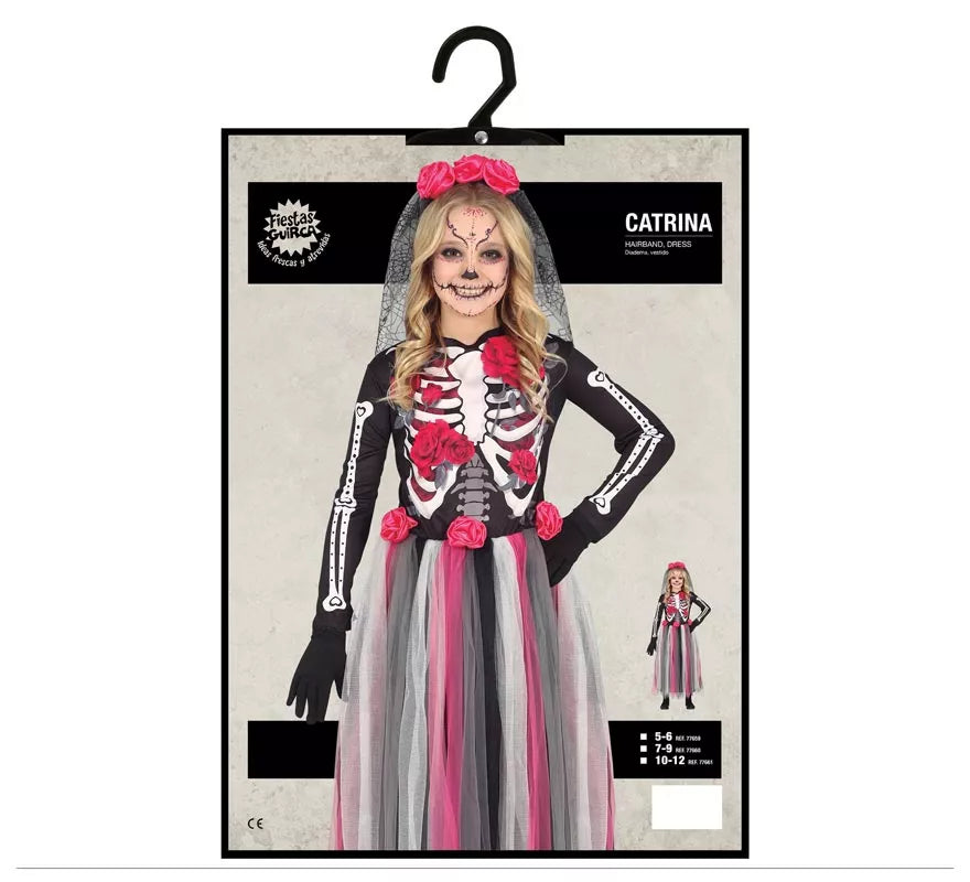 Translation missing: pt-PT.Disfraz de Catrina con Falda Rosas en Tul para niña