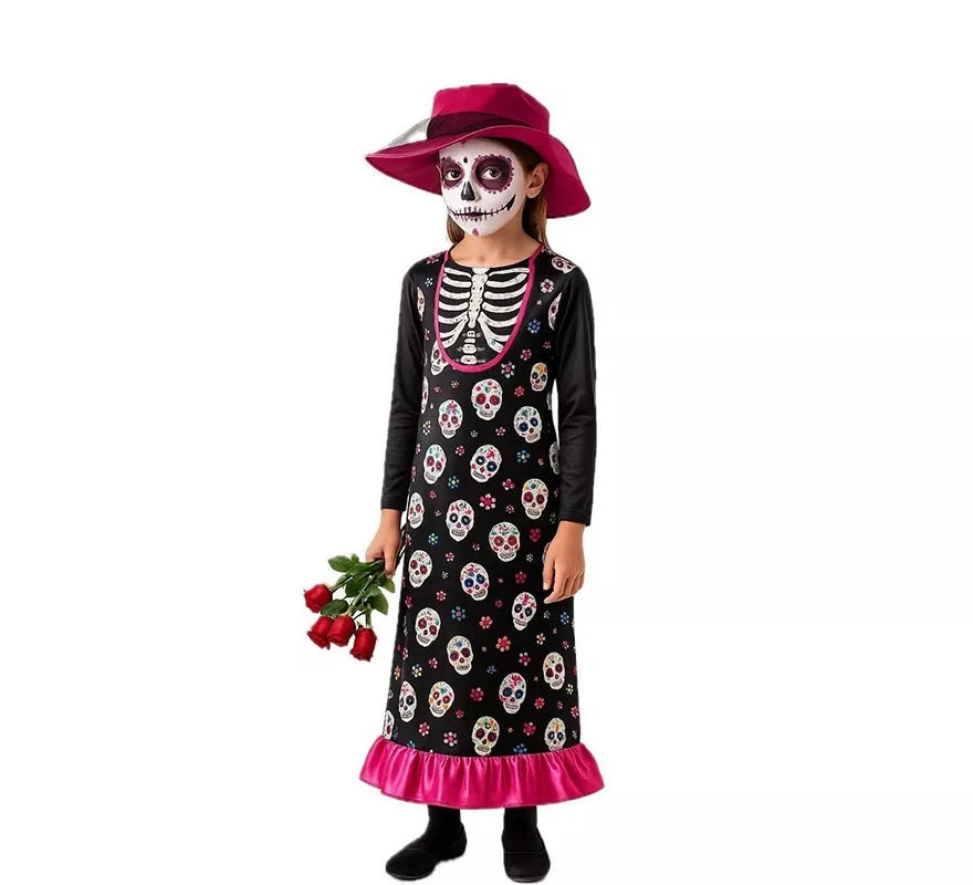 Disfraz de Catrina con Sombrero para niña