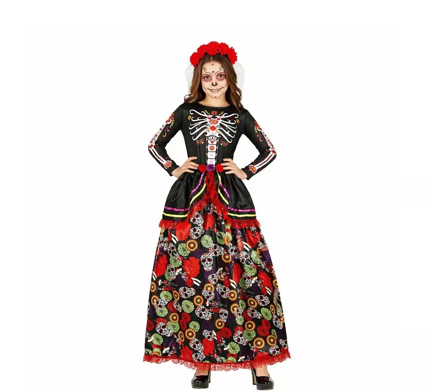 Translation missing: pt-PT.Disfraz de Catrina con vestido estampado para mujer