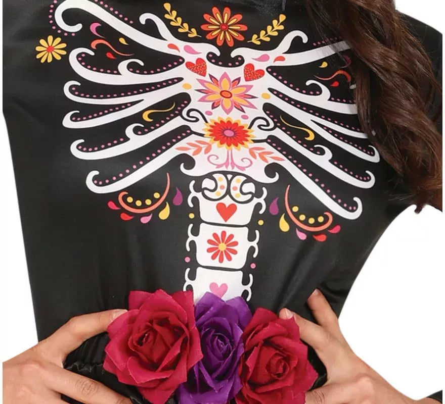 Disfraz de Catrina con vestido estampado para mujer