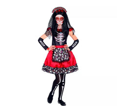 Fato de Catrina com Véu para Meninas no Dia dos Mortos