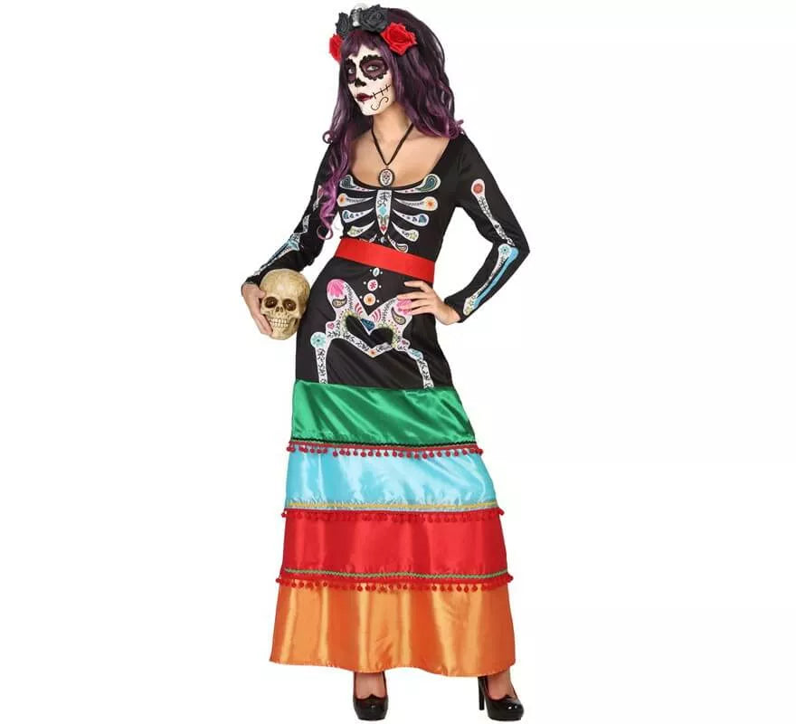 Translation missing: pt-PT.Disfraz de Catrina multicolor para mujer