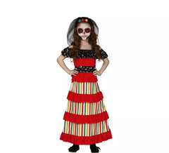 Fato de Catrina vermelha Dia dos Mortos para menina
