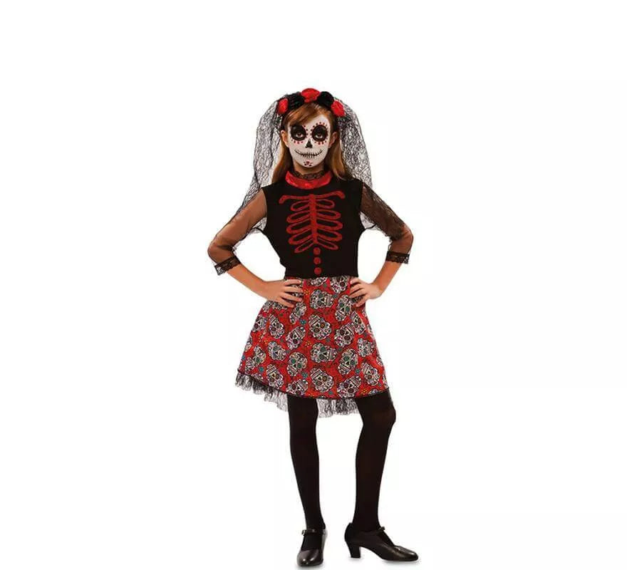 Translation missing: pt-PT.Disfraz de Catrina Roja para niña