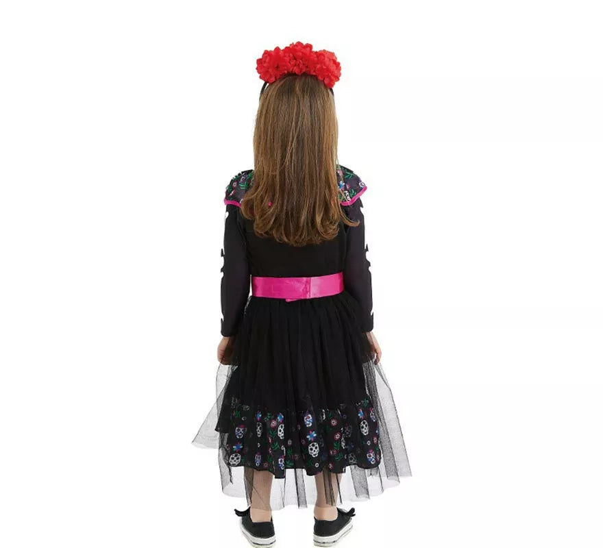 Translation missing: pt-PT.Disfraz de Catrina rosa con cinturón para bebé y niña