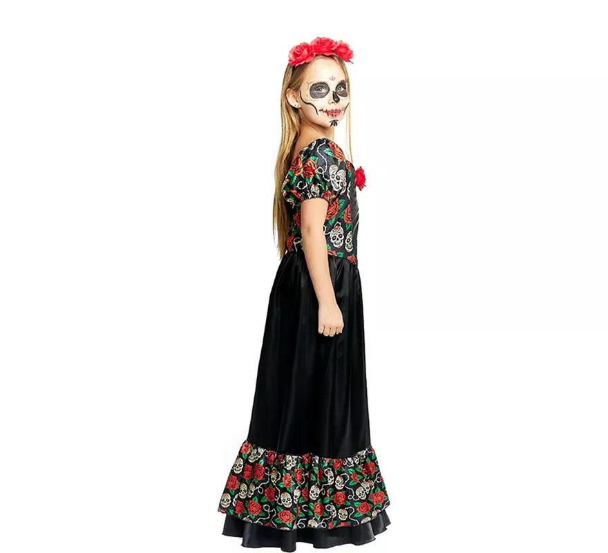 Disfraz de Catrina Vestido largo negro para niña