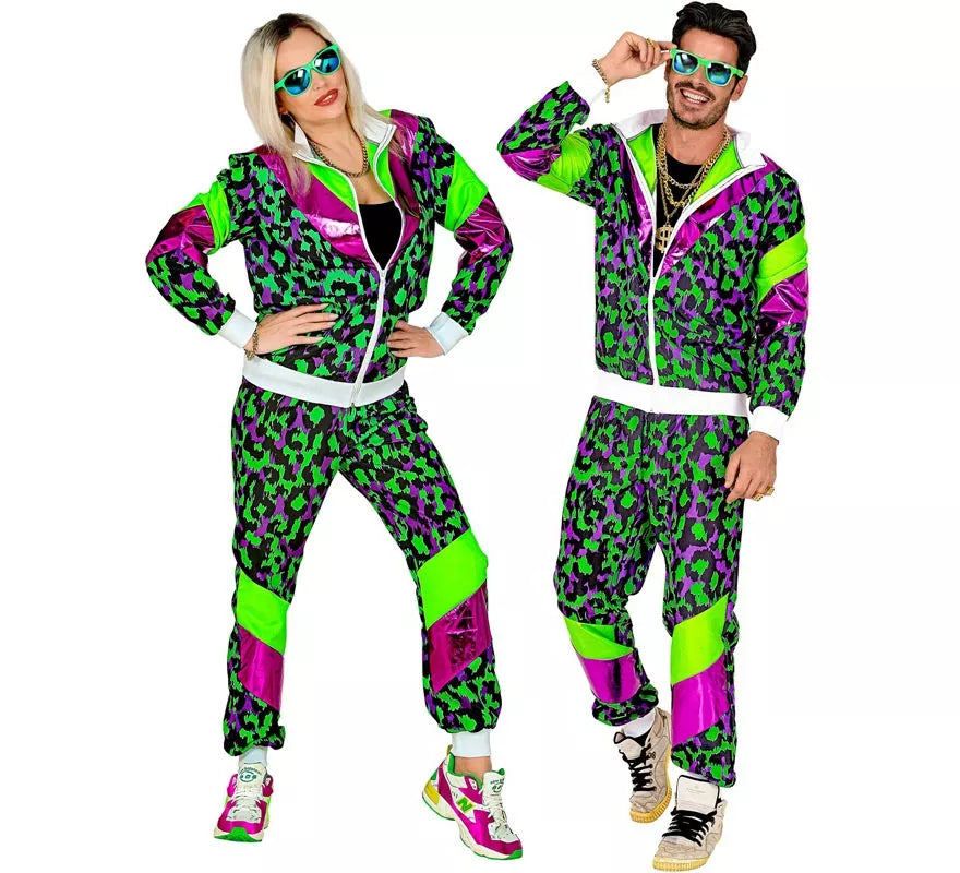 Translation missing: pt-PT.Disfraz de Chándal Animal Print Años 80 verde neón para adulto