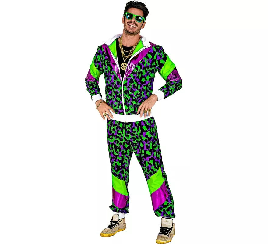 Translation missing: pt-PT.Disfraz de Chándal Animal Print Años 80 verde neón para adulto