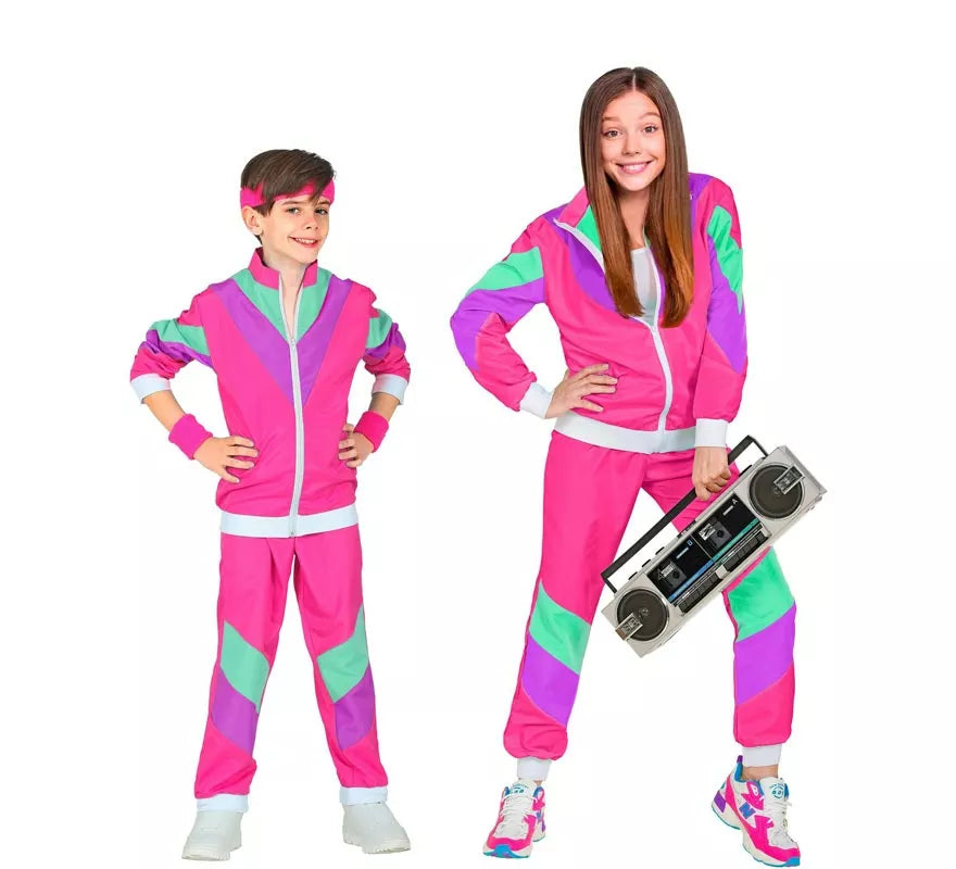 Translation missing: pt-PT.Disfraz de Chándal Años 80 fucsia para niños y adolescente