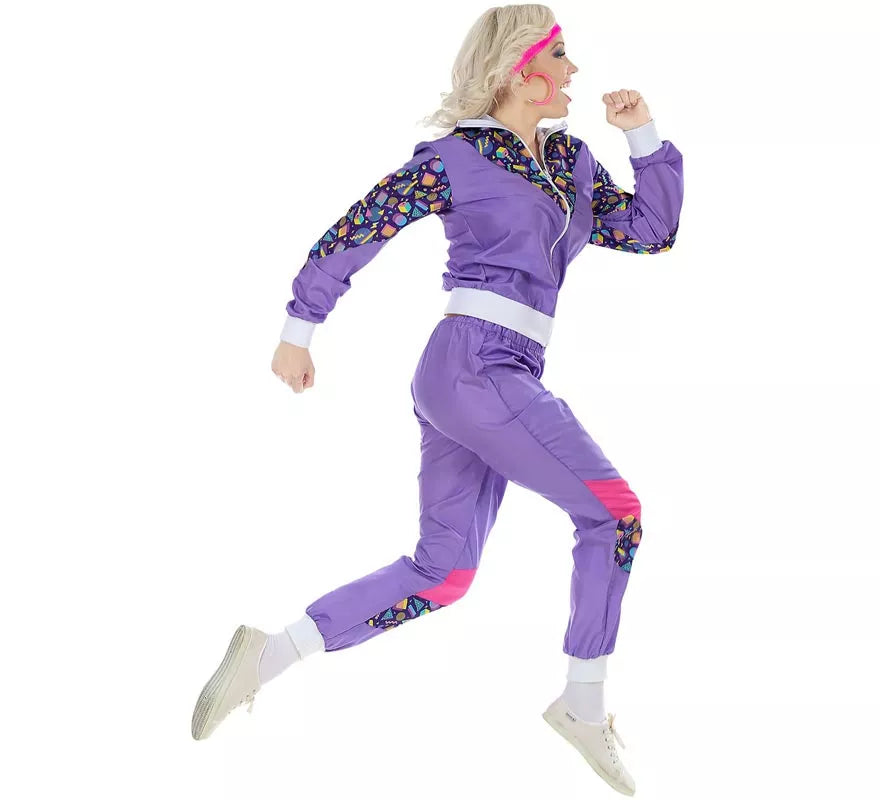 Translation missing: pt-PT.Disfraz de Chándal Años 80 morado con figuras para adulto