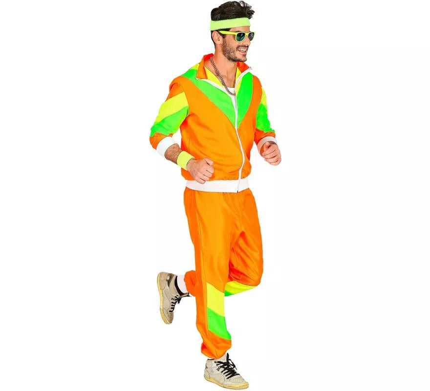 Translation missing: pt-PT.Disfraz de Chándal Años 80 naranja y verde para adulto