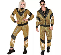 Traje de treino reflexivo dourado dos anos 80 para adultos