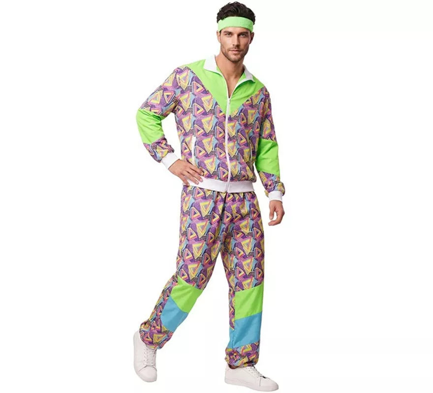 Translation missing: pt-PT.Disfraz de Chándal años 90 verde estampado para hombre