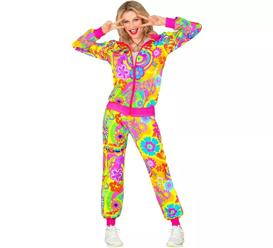 Translation missing: pt-PT.Disfraz de Chándal Hippie Groovy Love fluorescente para adulto