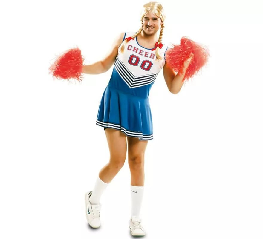 Translation missing: pt-PT.Disfraz de Cheerleader blanco y azul para hombre